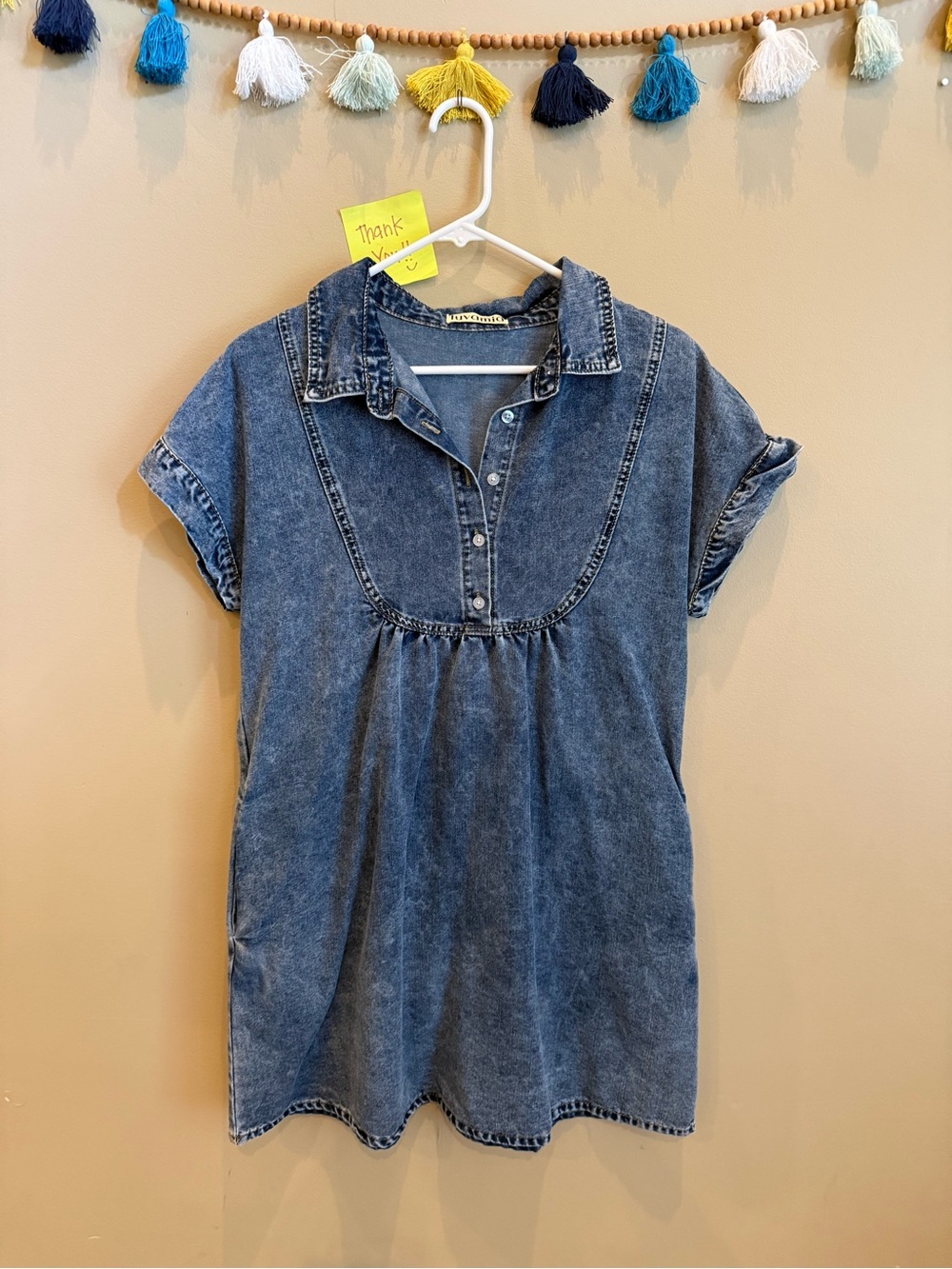 Blue Denim Mini Shirt Dress - Casual Collared Summer Dress - Picture 2 of 9